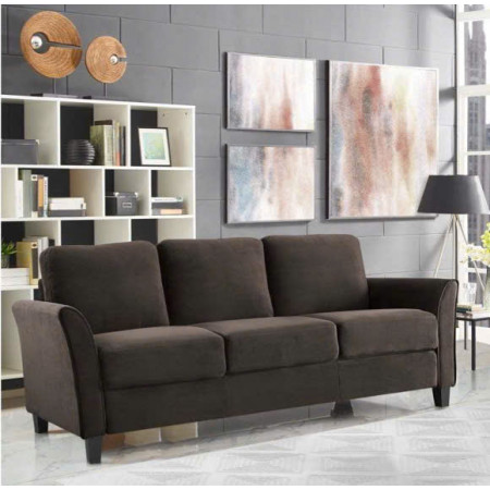 Life Coffee : Ghế Sofa Băng Với Tay Vịn Cong, Vải Màu Cà Phê